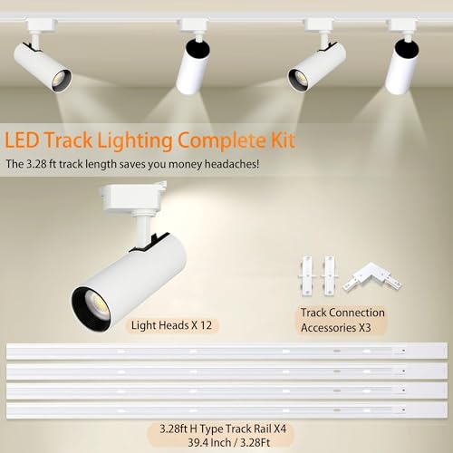 12 Lights White H Type Track Lighting Kit 6000K Cool White