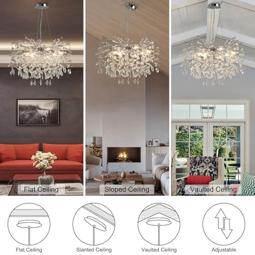 23.6" Silver Crystal Chandelier (Silver / Round-D23.6")