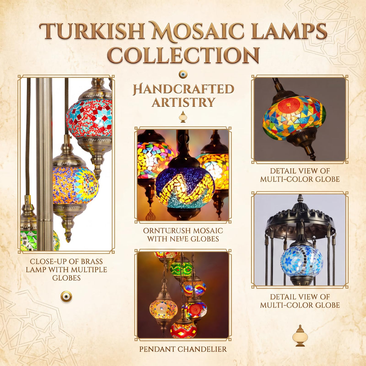 Turkish Mosaic Floor Lamp Moroccan Lamps (9 Globes Style)