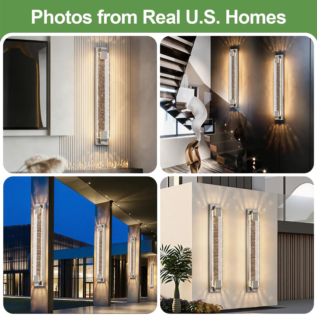 Aipsun 31.5" Nickel Outdoor Wall Sconce Modern LED Crystal Exterior Light (Nickel / 31.5 inch)