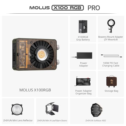 MOLUS X100 RGB PRO 100W Portable Professional Video Light [Official] (X100 RGB PRO(Collab))