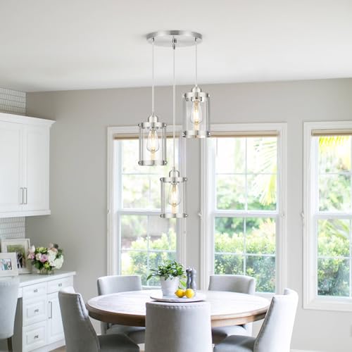Brushed Nickel 3 (Nickel + Clear Glass / 3-Light Ceiling Chandelier)