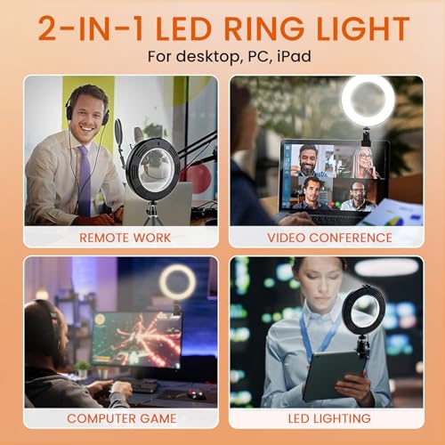 2 in 1 LED 6" Ring Light with Tripod Stand & Clamp for YouTube Video and Makeup (Black / 6‘’ with Tripod & Clamp)