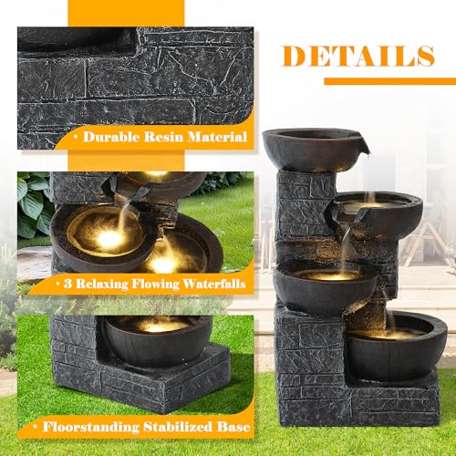 22" H 4 Tiers Cascading Water Fountain Outdoor (Dark Brown)
