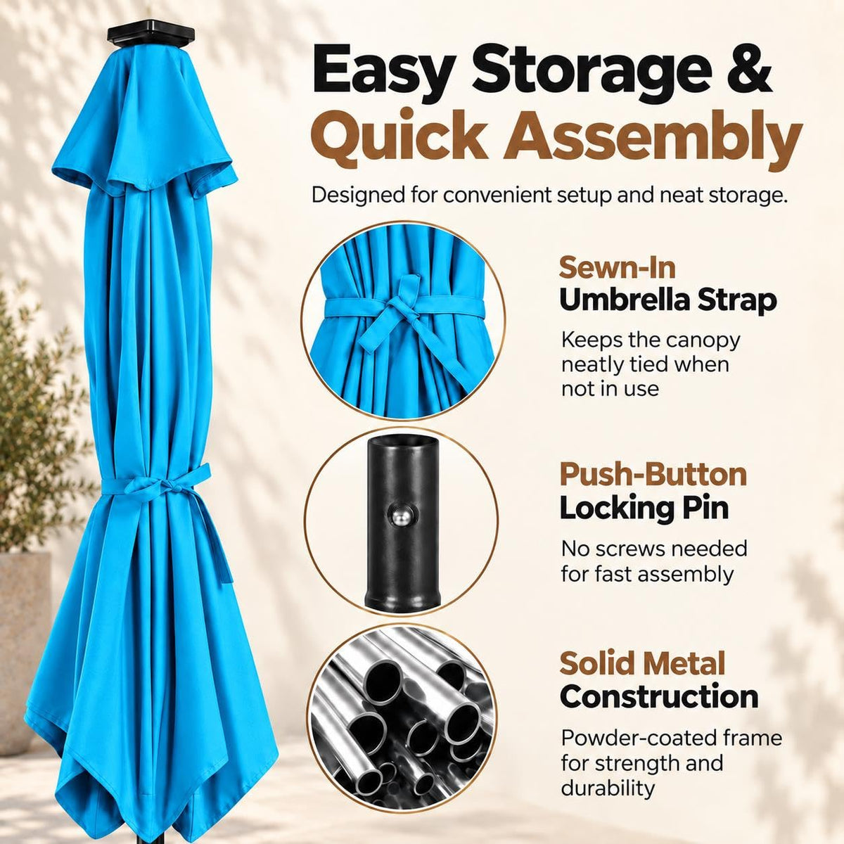 7.5FT Solar Patio Umbrella w (Sky Blue / 7.5FT)