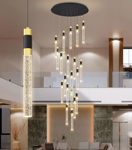 157inch 20 Lights Modern Chandeliers for Living Room LED Dimmbale Light Fixture Entryway High Ceiling Light Pendants Lighting for Dining Room Hallway Staircase with Remote Dimming Chandelier (20 lights Cylindrical)