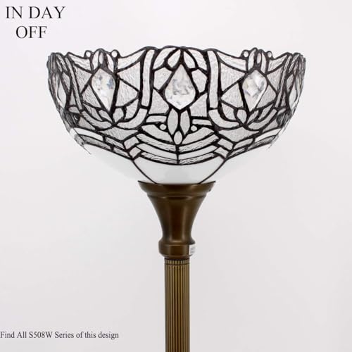 Tiffany Floor Lamp White Crystal Stained Glass Torchiere Light
