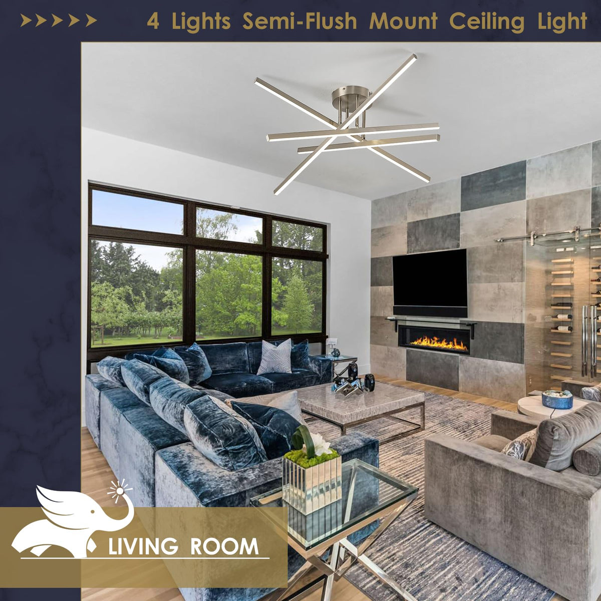 Nickel Modern LED Chandelier Large 31.5" Semi (Nickel-A / 4 Lights - Remote Control - 31.5")