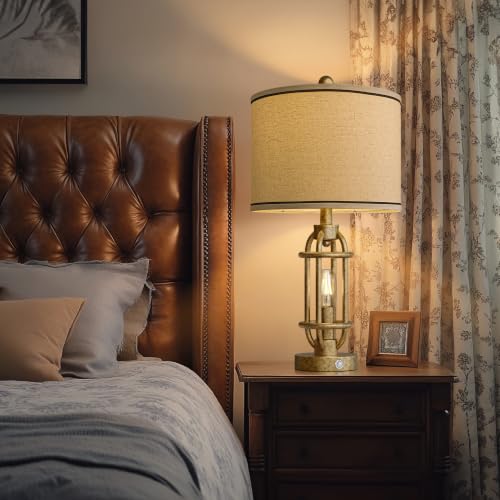 23.75'' Table Lamps Set of 2 for Living Room Bedroom Industrial Farmhouse Metal Touch Lamps with USB A+C Ports (23.75'' Champagne Gold - Set of 2)