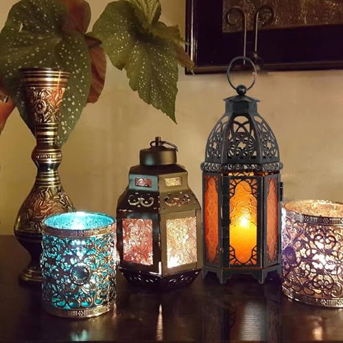 Ramadan Lanterns Decorative Indoor & Outdoor (Medium / Amber - 11''h)