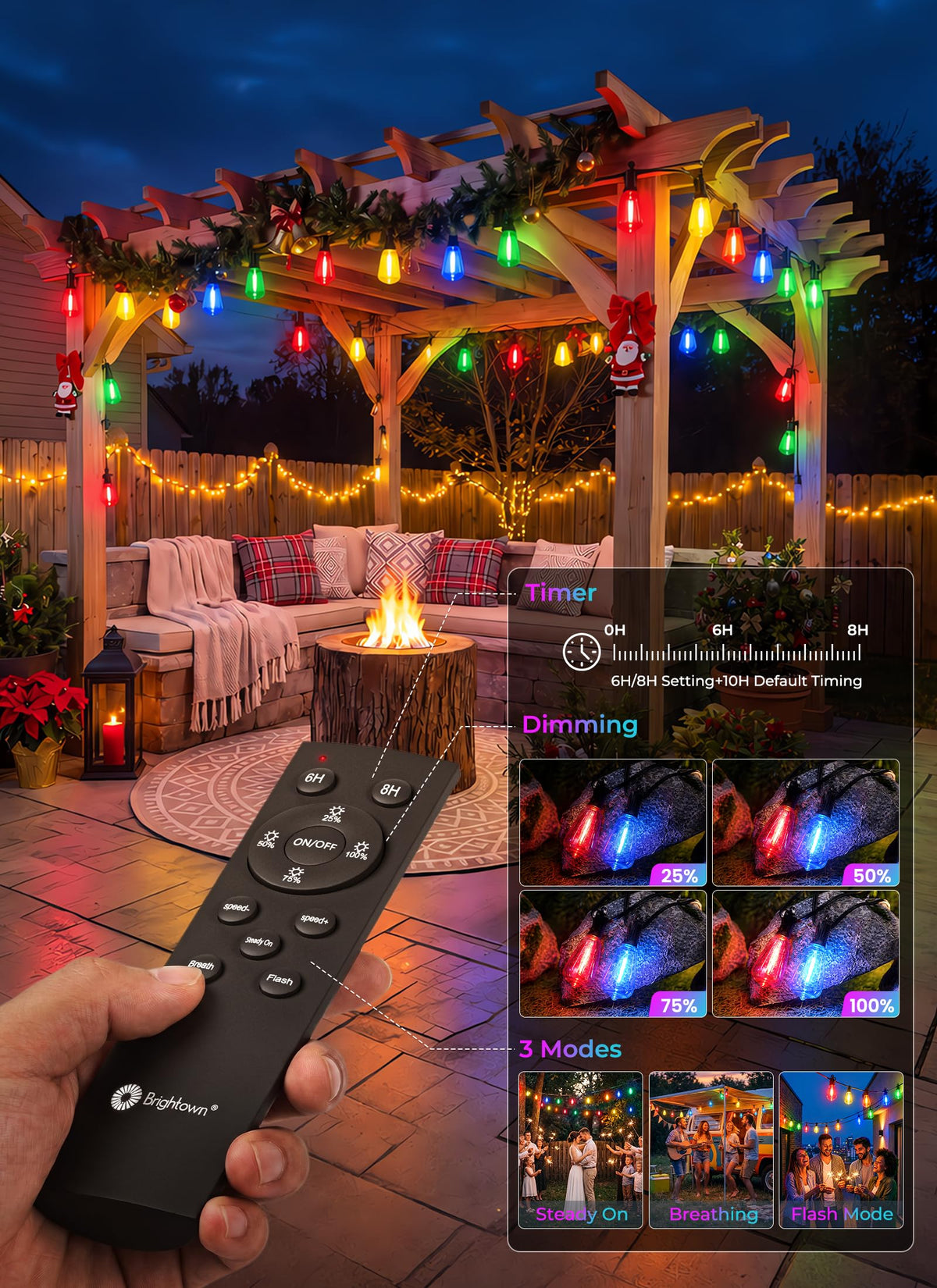 100FT Solar Christmas Lights Outdoor (100FT(31+2 Multicolor Sockets))