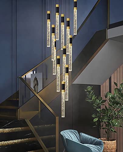 118inch 12 Lights Modern Chandeliers for Living Room LED Dimmbale Light Fixture Entryway High Ceiling Light Pendants Lighting for Dining Room Hallway Staircase with Remote Dimming Chandelier (12 lights Cylindrical)