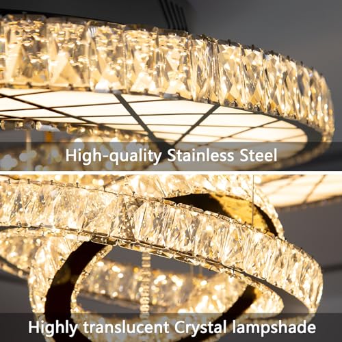 Crystal Glam Chandelier LED Ceiling Light Living Room Lighting Fixtures Remote Dimmable Ceiling Chandeliers 32 Inches Light Black Lamp (32 inch / Black)