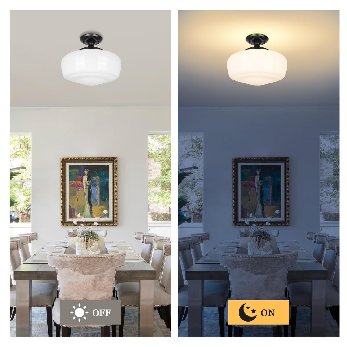 Large Schoolhouse Style Semi Flush Mount Ceiling Light Fixture (Black / Large)