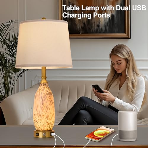26" Modern Art Glass Table & Bedside Lamp (Dense blue and white / Large)