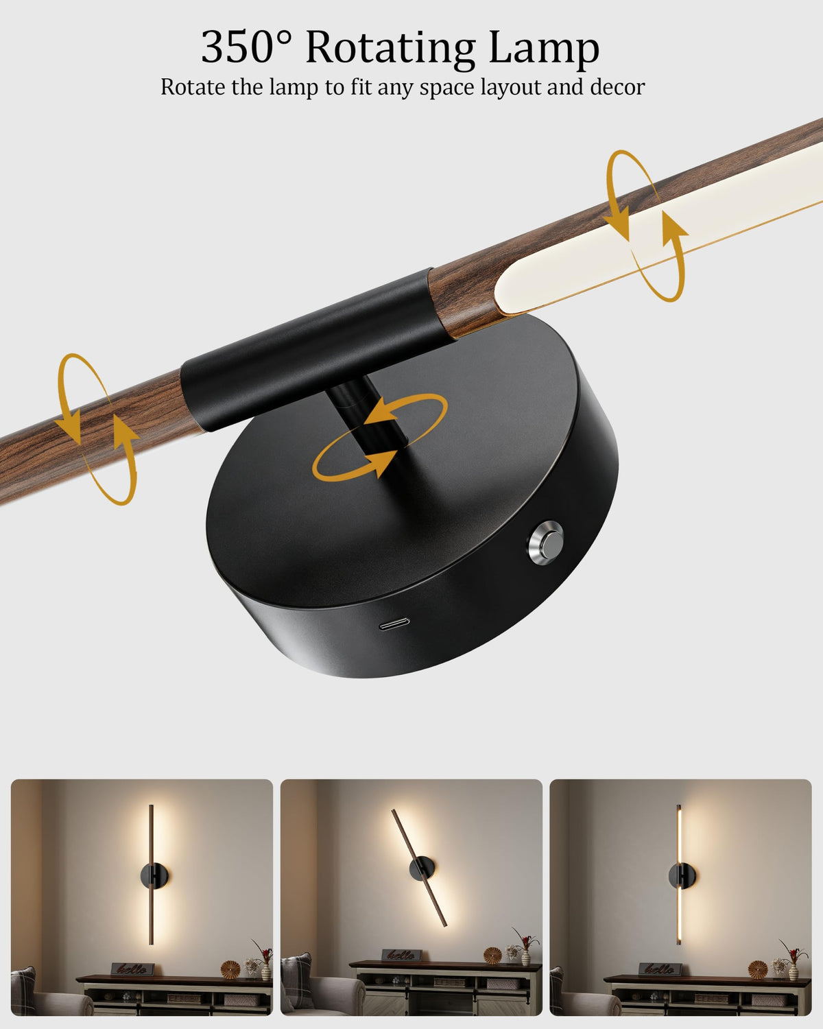 36" Battery Operated Wall Sconce Set of 2 (Walnut Black / 36 Inch (2 Pack))
