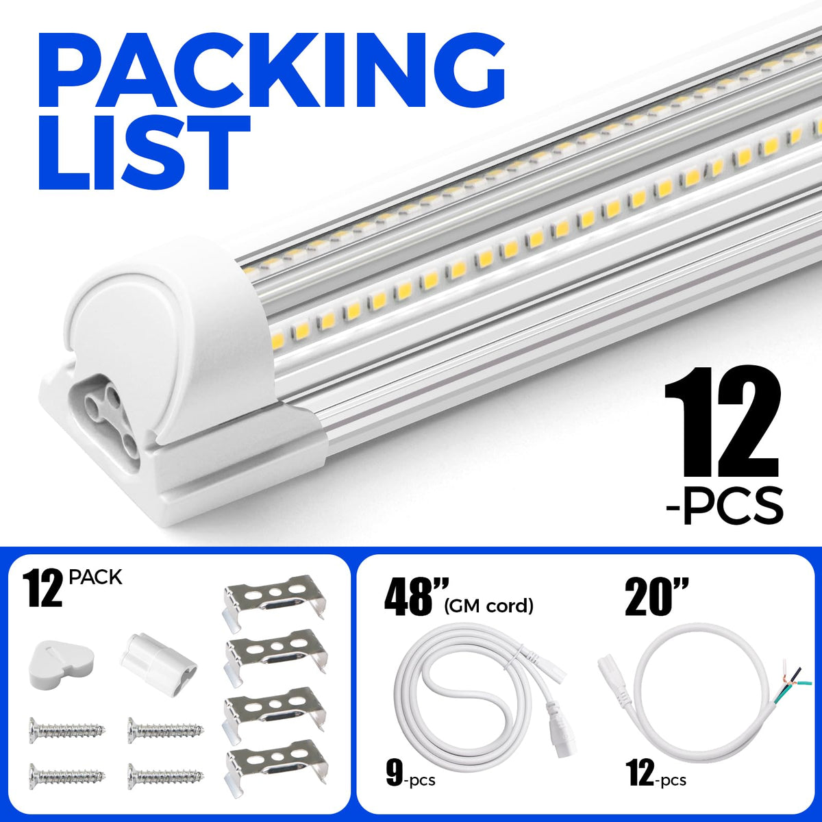T8 LED Shop Lights 8FT (5000K / 8ft-12 Packs-100w)