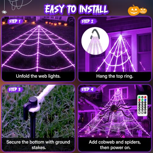 Halloween Spider Web Lights Decorations with 78'' Giant Spider