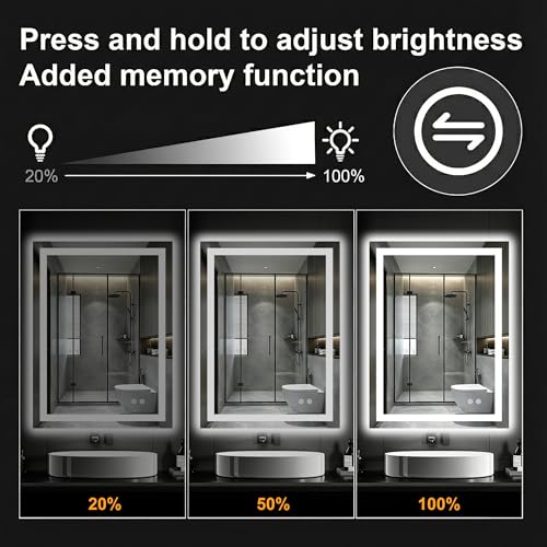 32x24 LED Bathroom Mirror with Lights (Rec Corner-3 Light Modes / 32"L x 24"W)