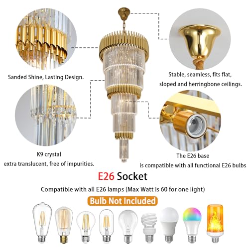 Modern Gold Crystal Staircase Chandelier 5 (D24"XH48" Gold)