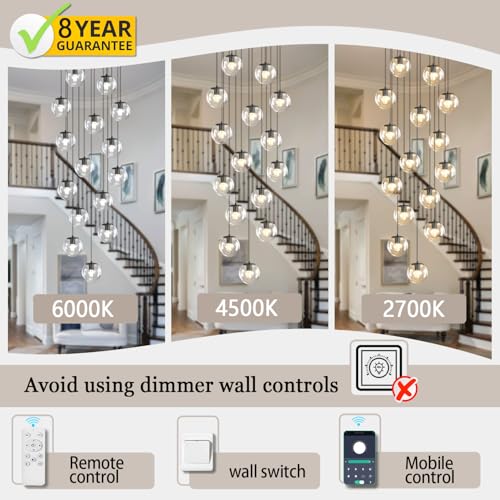 15 Light Black Chandelier with Globe Glass Dimmable Ceiling Light Glass Pendant Light for Kitchen Island (Black-Clear / Globe 15-Light)