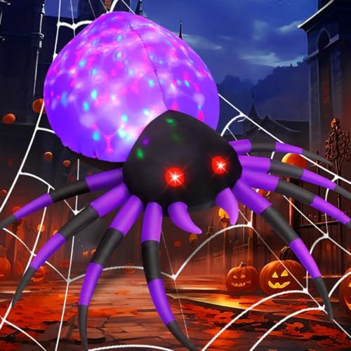 5 FT Width Halloween Inflatable Spider Outdoor Decoration with Magic Light (5 FT Purple)