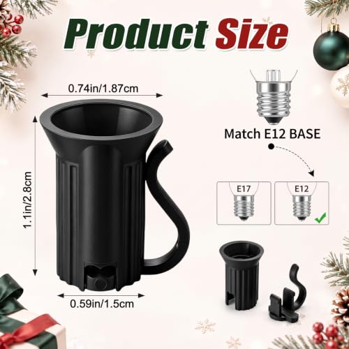 100 Pcs C7 E12 Replacement Sockets for Christmas Lights (Black)