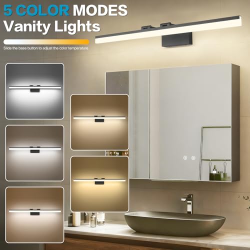 Dimmable Matt Black Bathroom Vanity Light Light Fixtures for Bath 39.4 Inch 5 Color Temperature LED Light Above Mirror Bathroom Vanity Lights Over Mirror 5CCT (Matte Black- 5CCT&Dimmable / 40-inch)