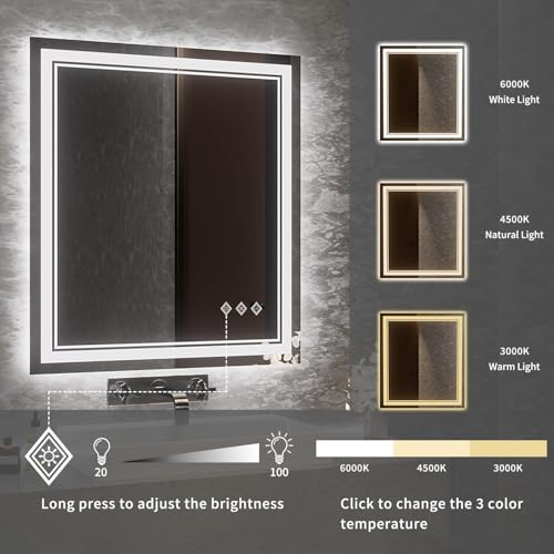Bathroom Mirror (Front and Backlit / 36"L x 32"W)