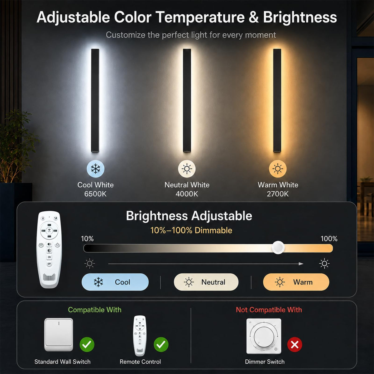 2 Pack 59In Modern Outdoor Wall Light (Dimmable / 2pack-59inch*2inch)