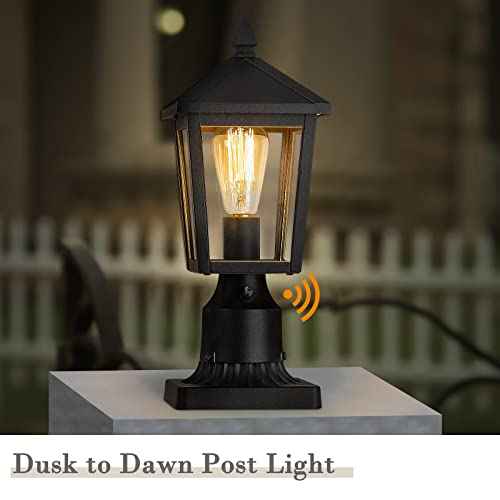 Dusk to Dawn Outdoor Post Light Fixture (Black - Clear Glass - Dusk to Dawn / Medium)