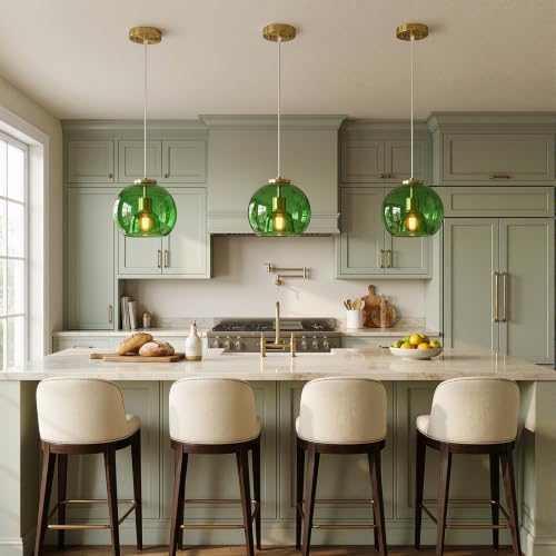 Emerald Green Glass Pendant Lights Kitchen Island (Emerald Green(7.87 in) / 3-Pack)