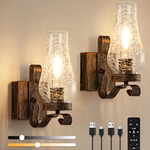 Battery Operated Wall Sconces (Ice Crackle Retro Gold / Battery Operated)