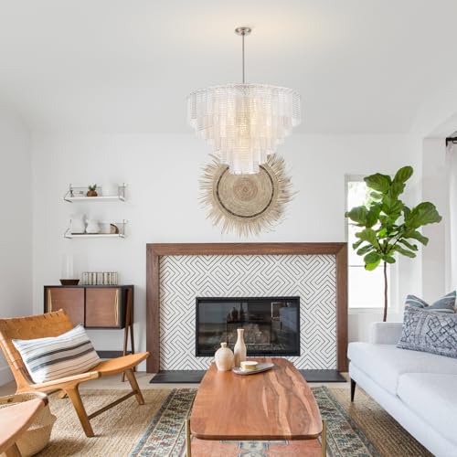 Dia 32.5 Inches Large Modern Unique Glass Chandelier Sand (Unique Clear Glass)