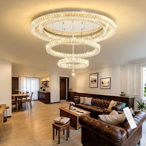 Modern Chandelier for Living Room Large Light Indoor LED Dimmable Lights High Ceiling Chandeliers for Dining Room Foyer Entryway Silver 80W LEDs Fixtures 6400 Lumens (Silver / W40")