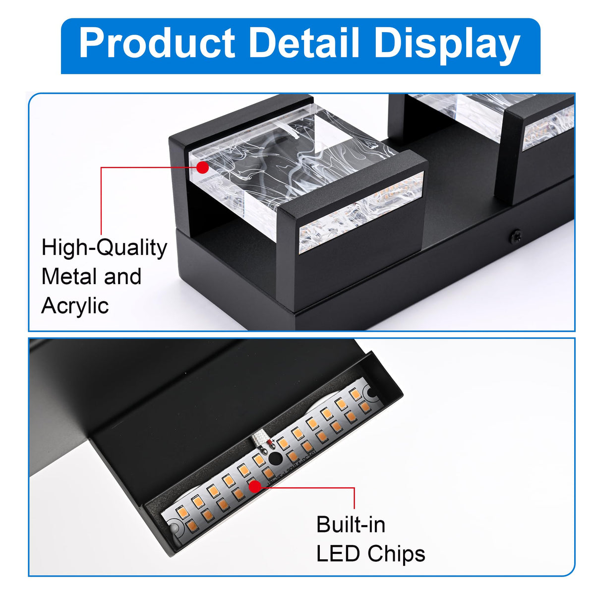 4 Lights LED Bathroom Vanity Light with Unique Smoke Acrylic Panel (Black / 4 Lights)