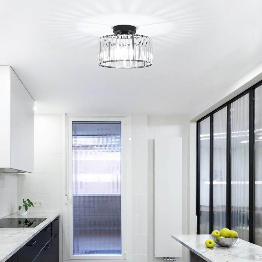 Crystal Ceiling Light Fixture (11in - 1 light / Black)