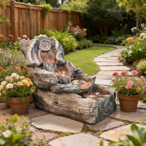 31.5" L Realistic Tree Trunk Outdoor Water Fountain with 3 Tiers (31.5" L)
