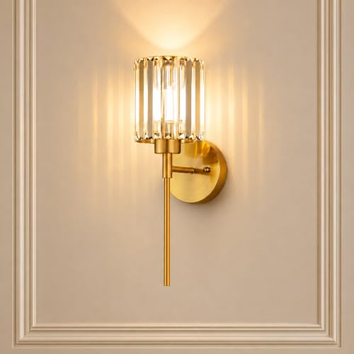 1 Pack Crystal Battery Operated Wall Sconces (1-Pack Brushed Gold)