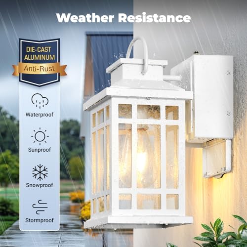 Outdoor Wall Lights with GFCI Outlet (White / D2D 2-Pack)