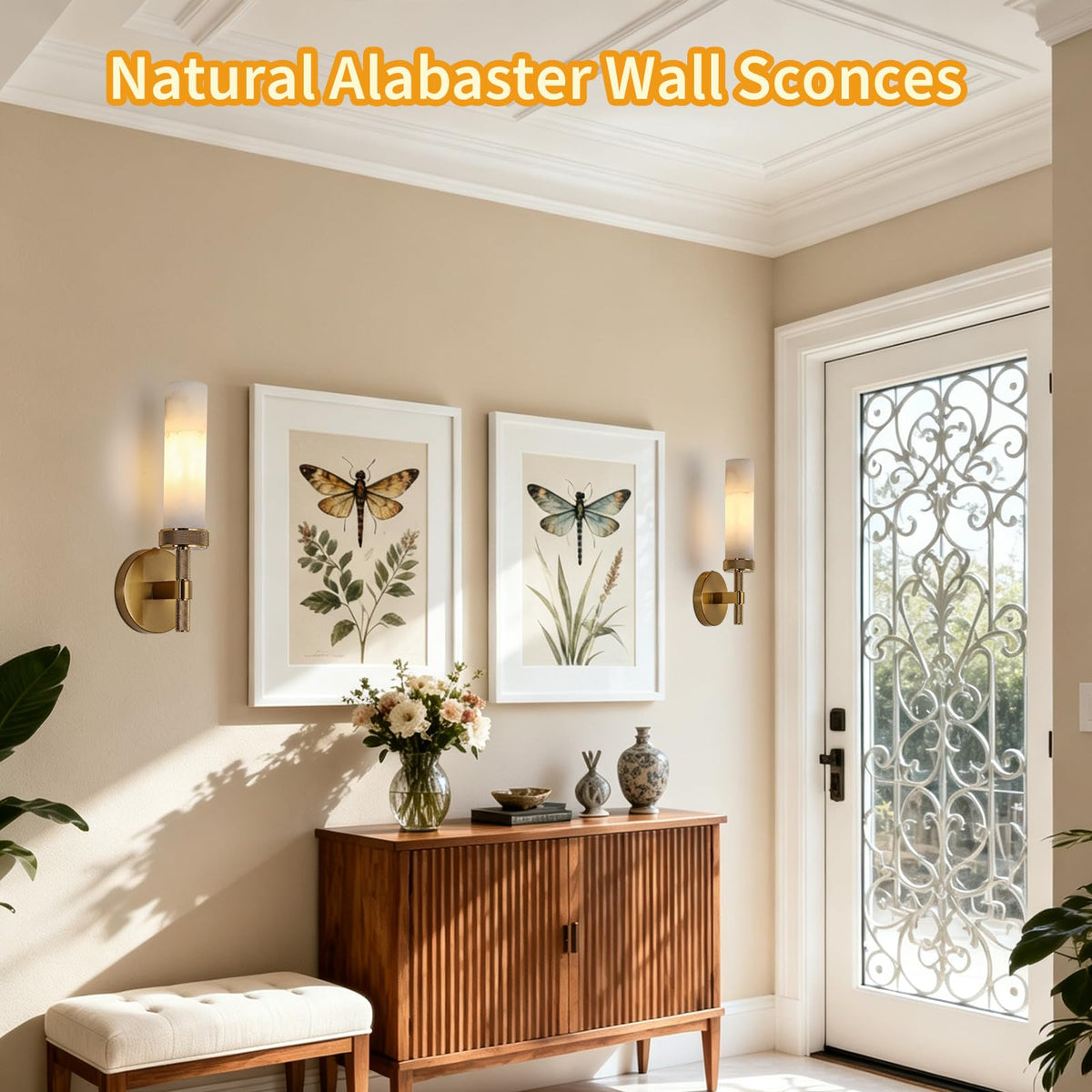 Alabaster Wall Sconce Set of Two (Gold-13.4in-2 Pack)