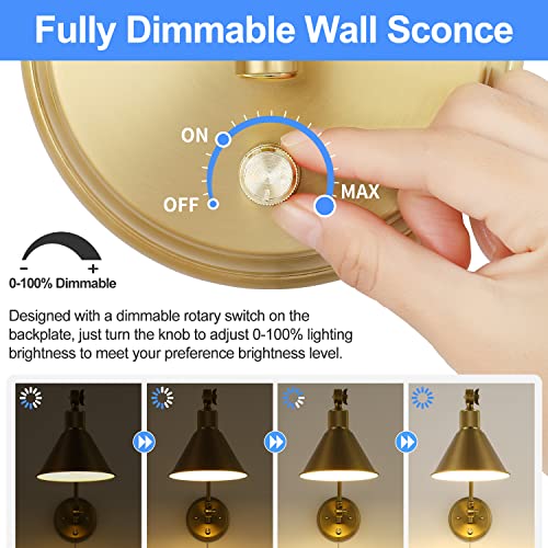 Wall Sconces Plug in (Gold / 2 Pack- (Switch))