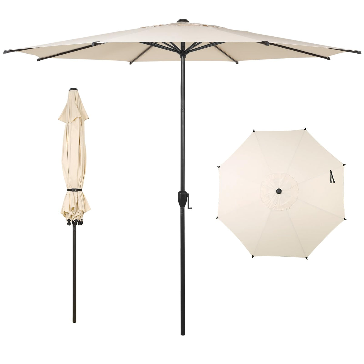 11FT Lyon Outdoor Patio Umbrella Outdoor Table Umbrella with Push Button Tilt and Crank Market Umbrella 8 Sturdy Ribs UV Protection Waterproof for Garden Deck Backyard Pool Beige (11 FT(8 Ribs) / Beige)