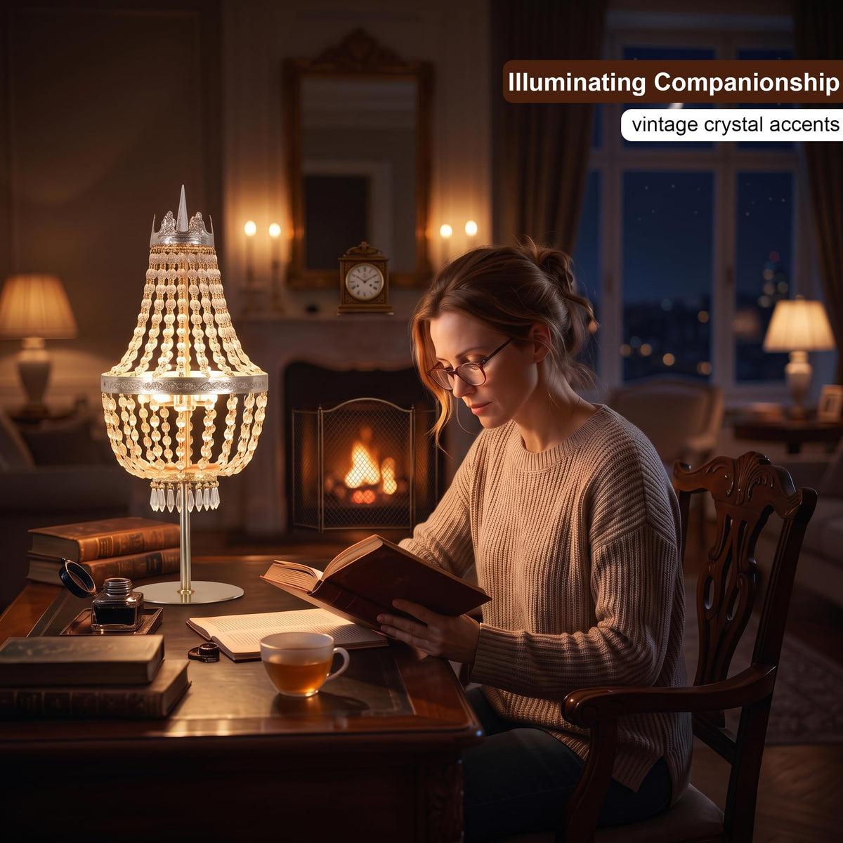 25.6“ Tall Luxurious Golden Crystal Table Lamp (Gold Crown)