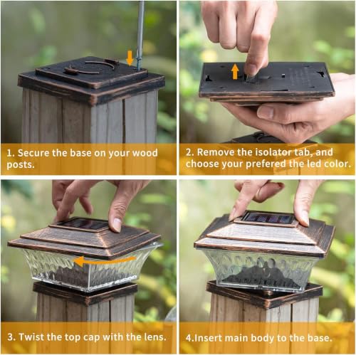 2PK Solar Post Cap Lights Outdoor Fence Cap Light for 4x4 Wooden Posts (Brushed Copper / 2pk)