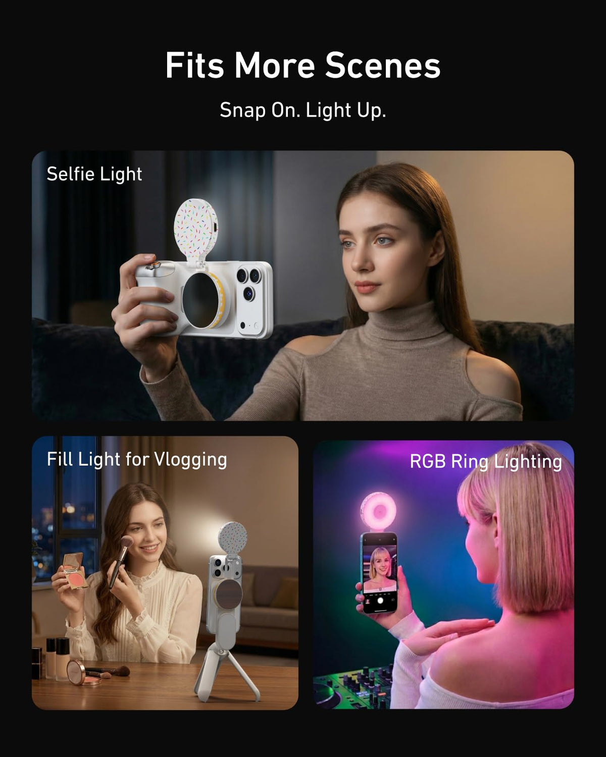 Magnetic Selfie Light for iPhone Magsafe and Android (RGB Selfie Light (Yellow-white))