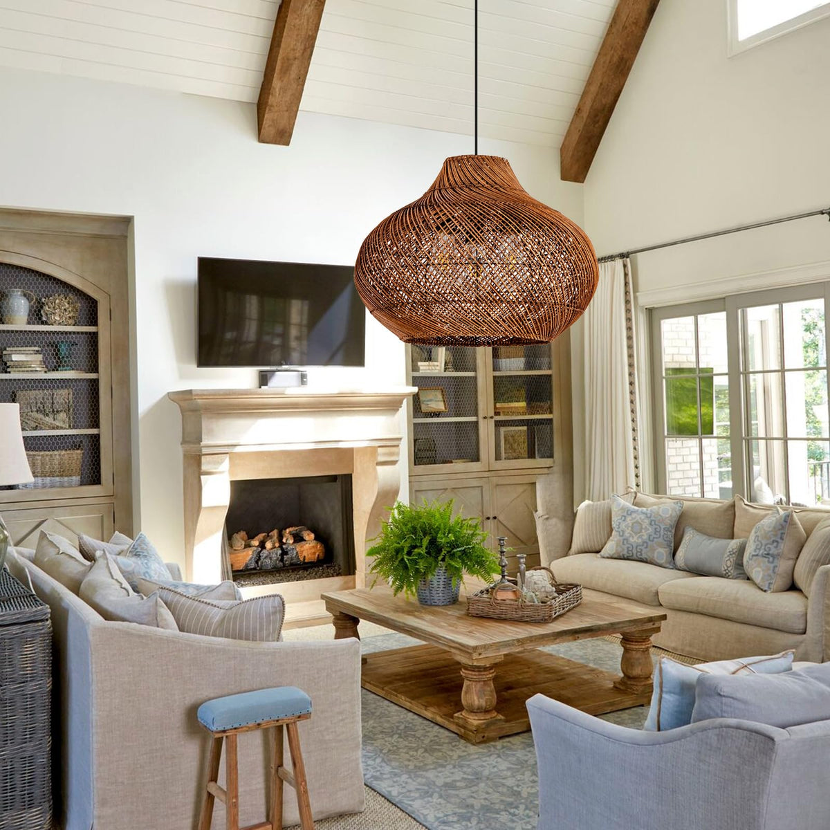 18.9" Rattan Pendant Light (Brown / 18.9" 3-Light)