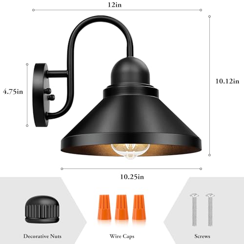 Gooseneck Outdoor Wall Sconces (Black / 10.12IN)