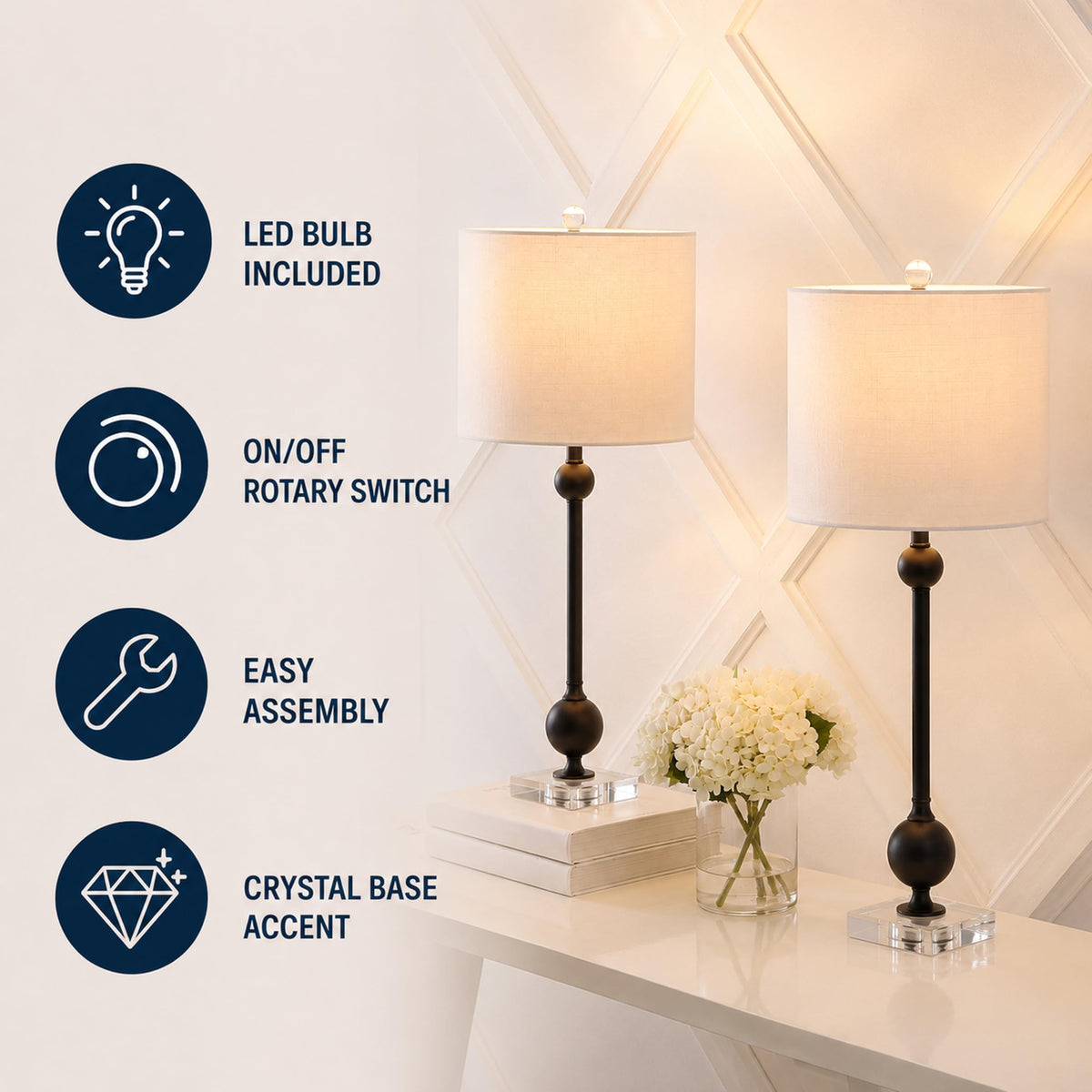 Hollis 34.8" Crystal Candlestick Table Lamps (Black/Clear)