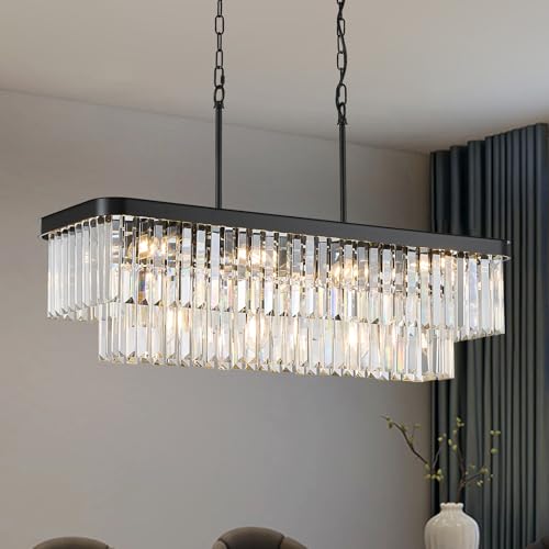 Black Crystal Chandeliers 11 Lights 33.5" Rectangle Chandelier (Black / Long-33.5”)